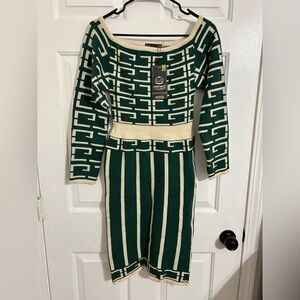 Green and Cream Patterned Dress